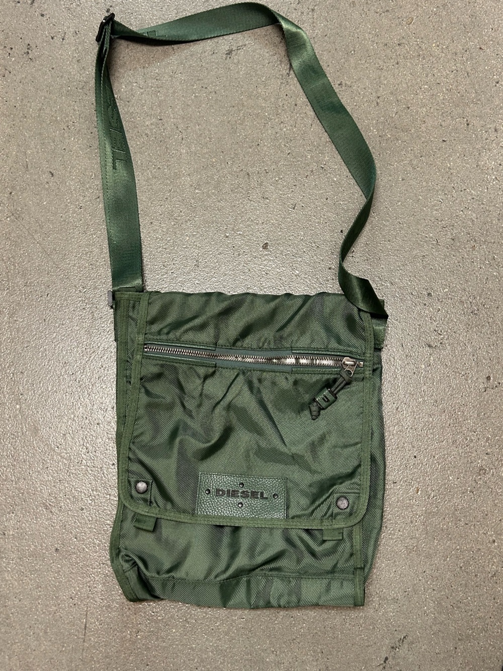 Diesel Olive Green Cross Body Bag with Zipper Pouch